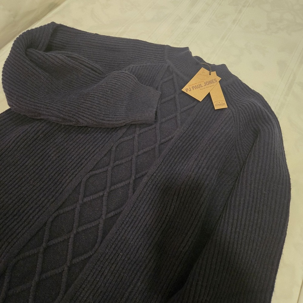 PJ Paul Jones Men's XL Pullover Sweater Ribbed Cable Knit Navy Blue NWT
